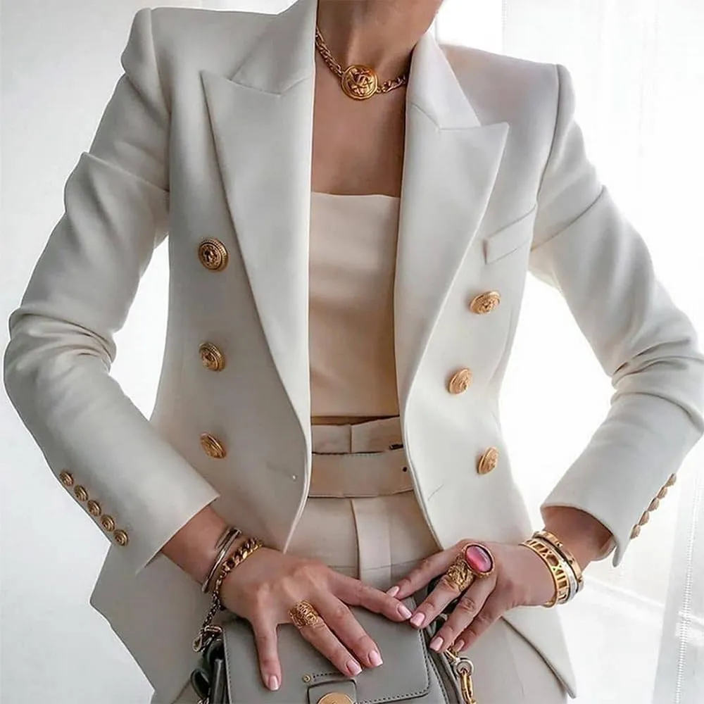 Blazers for Women Business Casual Gold Button Work Office Jackets Blazer Open Front Long Sleeve Lapel Jacket Outfits