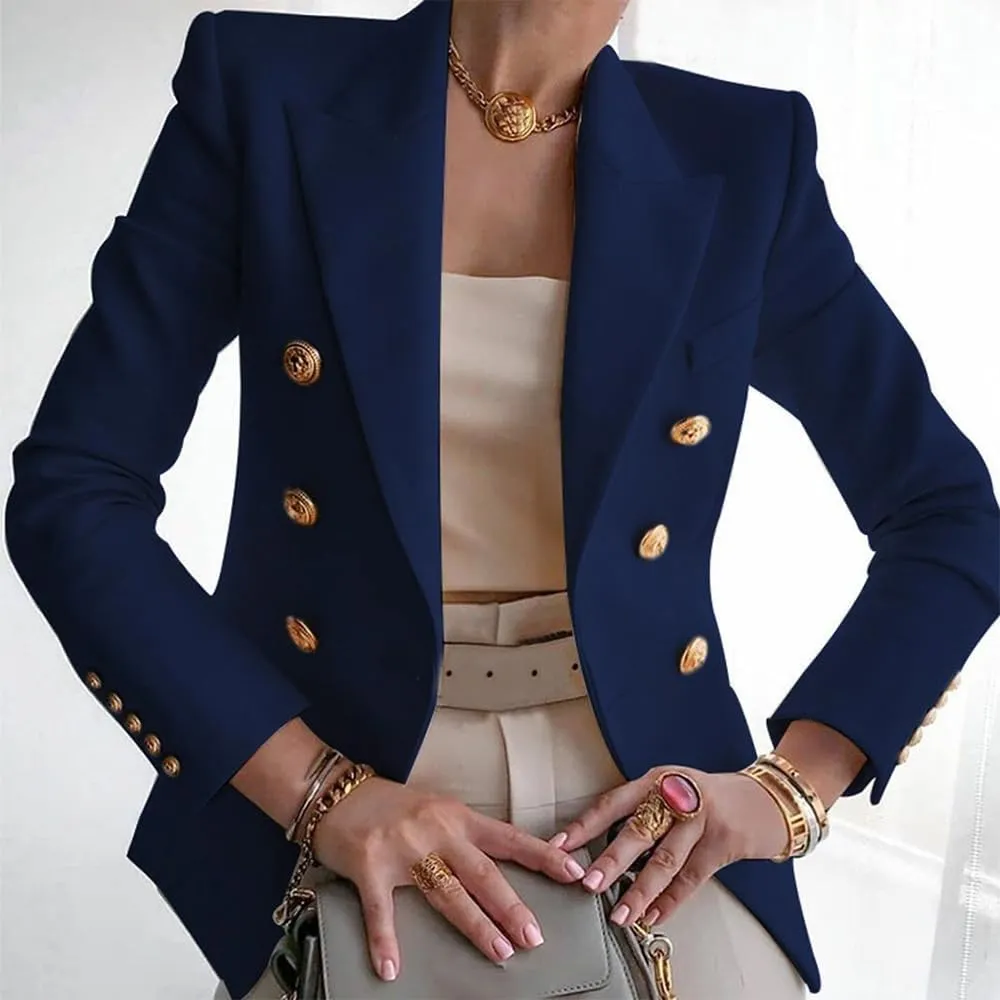 Blazers for Women Business Casual Gold Button Work Office Jackets Blazer Open Front Long Sleeve Lapel Jacket Outfits
