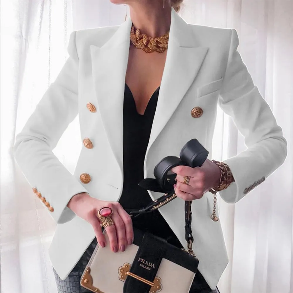 Blazers for Women Business Casual Gold Button Work Office Jackets Blazer Open Front Long Sleeve Lapel Jacket Outfits