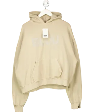 BLUU. Beige Latte Washed Oversized Logo Hoodie UK M