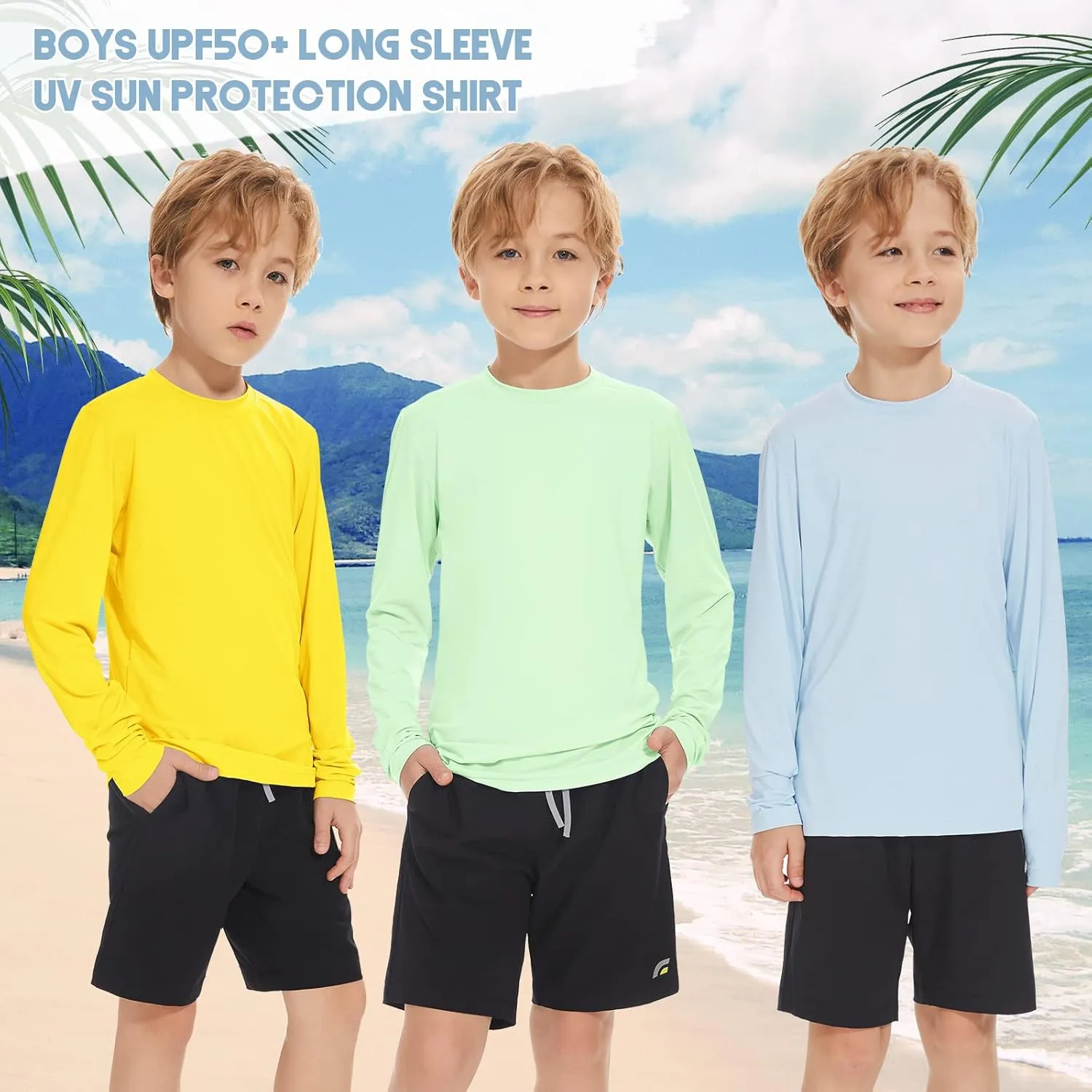 Boy Long Sleeve Rash Guard Shirt UPF 50  Sun Protection Rashguard Swim Shirt
