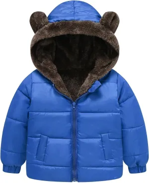 Boys Girls Solid Color Ears Cute Puffer Pocket Children Short Cotton Padded Childrens Coat Snow Coat Boys Snow Coat