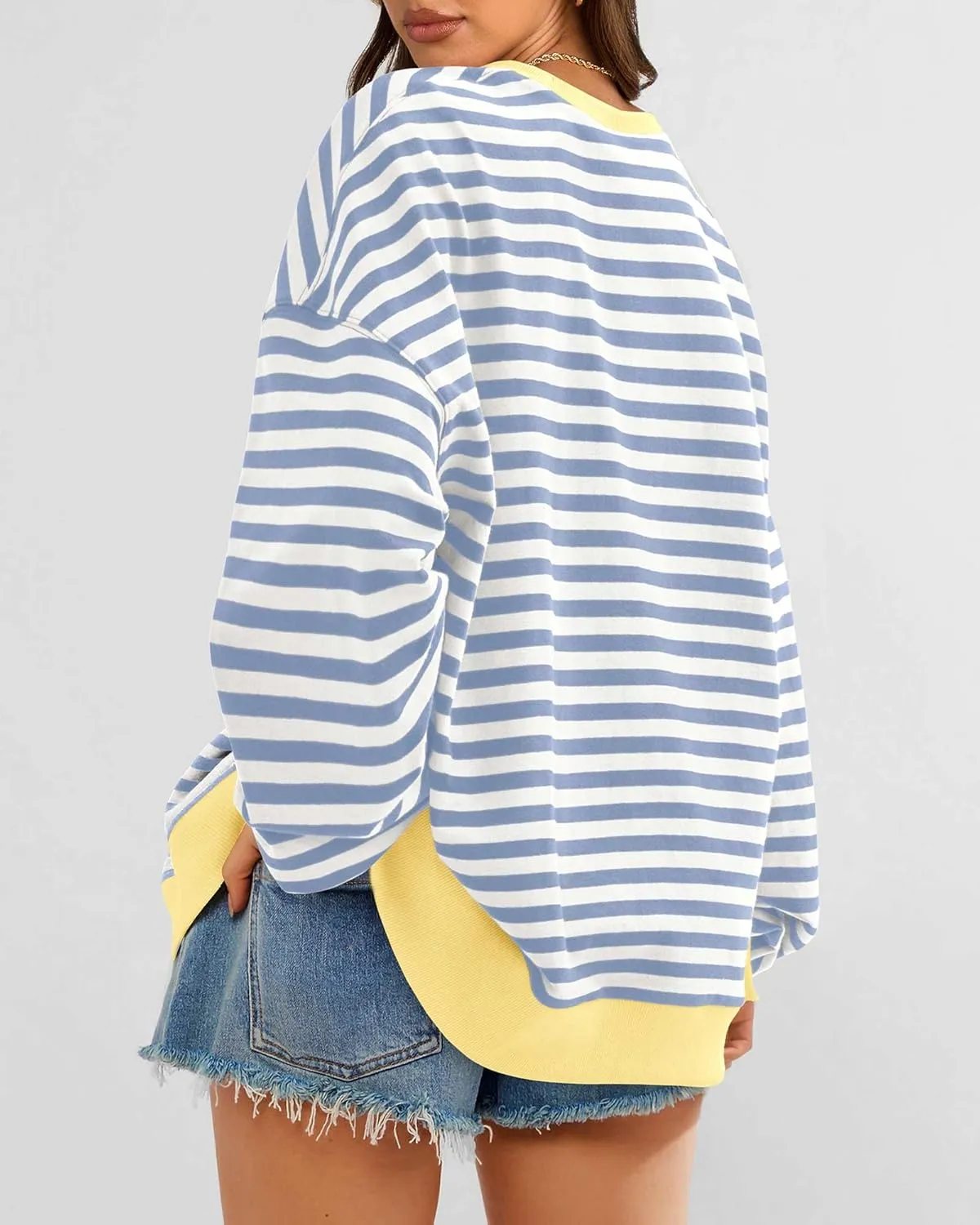 BTFBM Womens Striped Pullover Tops Spring Fall Clothes 2025 Long Sleeve Shirts Trendy Crew Neck Loose Y2K Sweatshirts