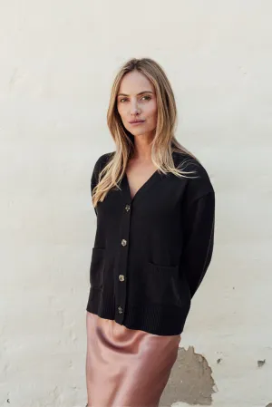 Camille Merino Pocket Cardigan - Chocolate