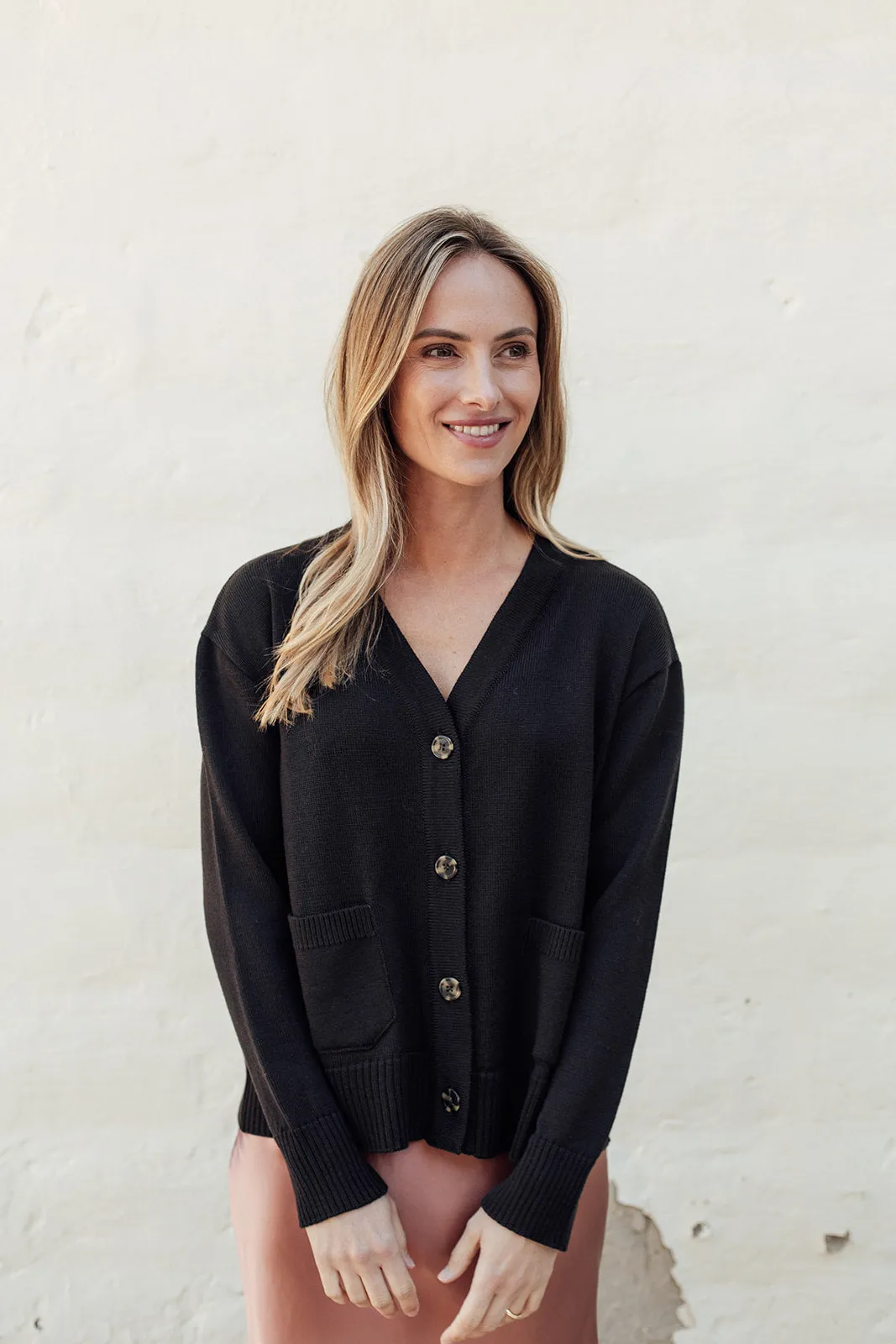 Camille Merino Pocket Cardigan - Chocolate