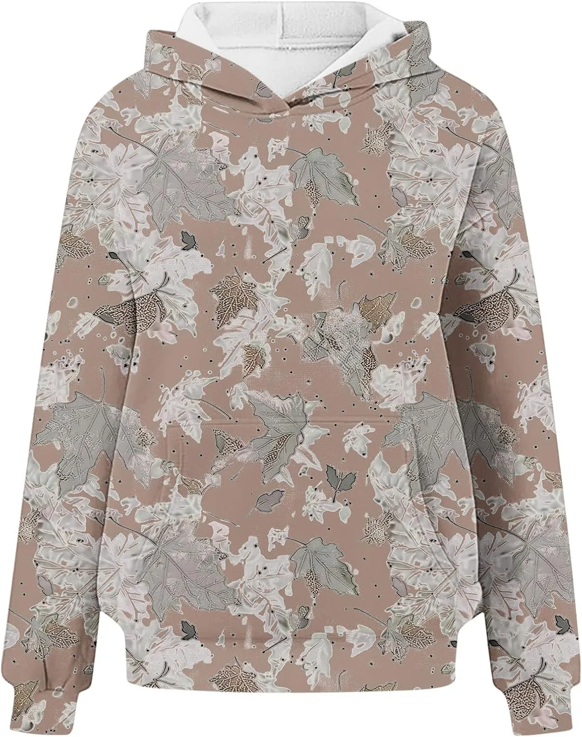Camo Hoodie for Women Men Long Sleeve Maple Leaf Print Fleece Hoodies Oversized Hooded Sweatshirt Pullover with Pocket