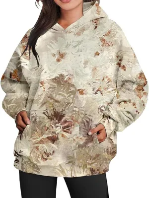 Camo Hoodie Womens Maple Leaf Print Pullover Oversized Hooded Sweatshirt Casual Loose Fit Long Sleeve Sweatshirts