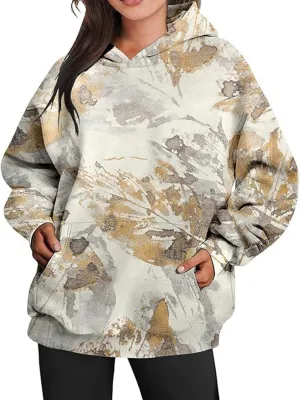 Camo Hoodie Womens Maple Leaf Print Pullover Oversized Hooded Sweatshirt Casual Loose Fit Long Sleeve Sweatshirts