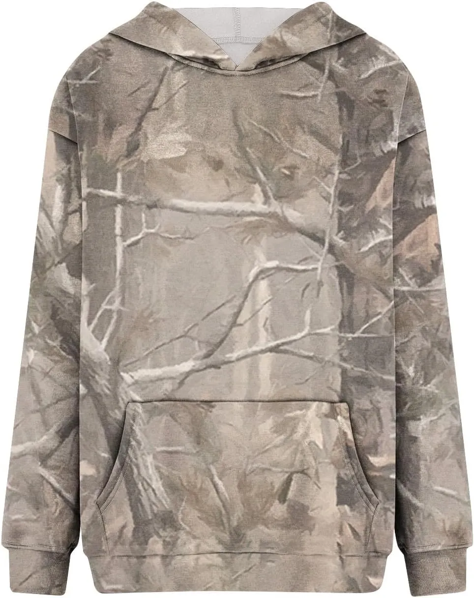 Camo Hoodie Womens Maple Leaf Print Pullover Oversized Hooded Sweatshirt Casual Loose Fit Long Sleeve Sweatshirts