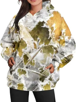 Camo Hoodie Womens Maple Leaf Print Pullover Oversized Hooded Sweatshirt Casual Loose Fit Long Sleeve Sweatshirts