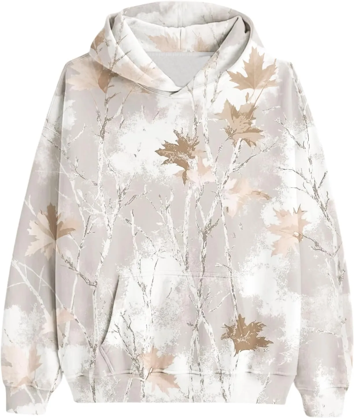 Camo Hoodie Womens Maple Leaf Print Pullover Oversized Hooded Sweatshirt Casual Loose Fit Long Sleeve Sweatshirts