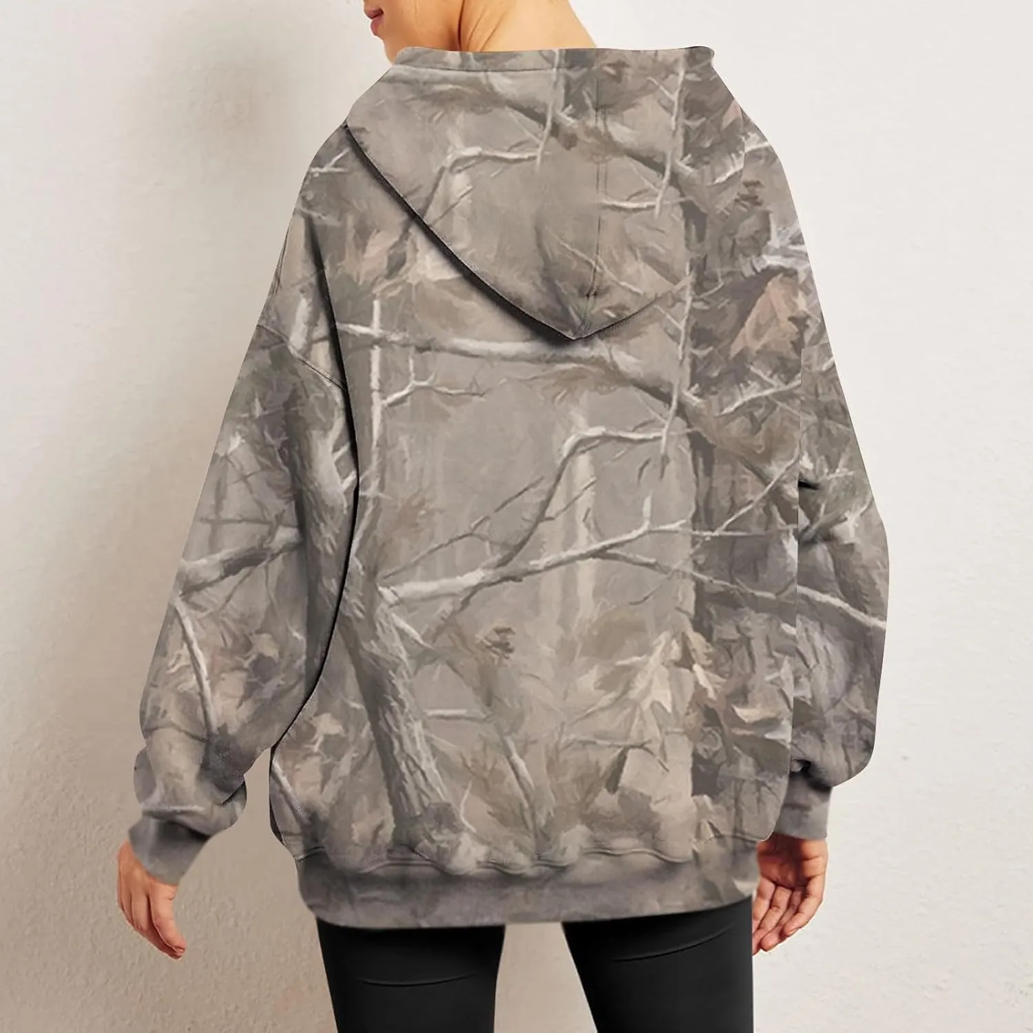 Camo Hoodie Womens Maple Leaf Print Pullover Oversized Hooded Sweatshirt Casual Loose Fit Long Sleeve Sweatshirts