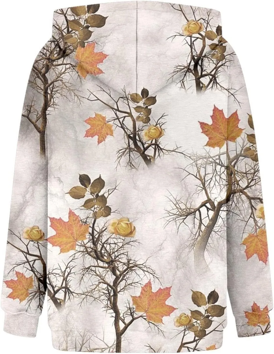 Camo Hoodie Womens Maple Leaf Print Pullover Oversized Hooded Sweatshirt Casual Loose Fit Long Sleeve Sweatshirts