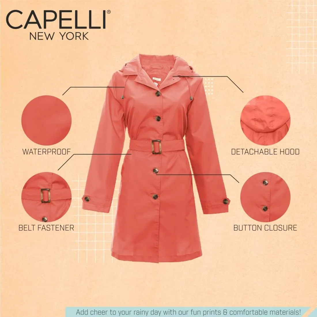 Capelli New York Ladies Rain Slicker with Removable Hood