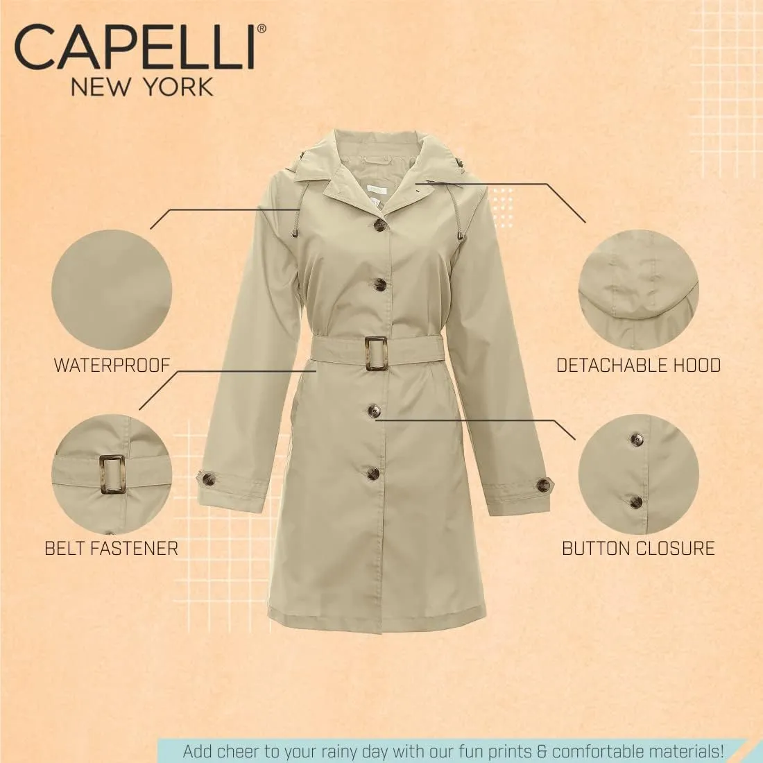 Capelli New York Ladies Rain Slicker with Removable Hood