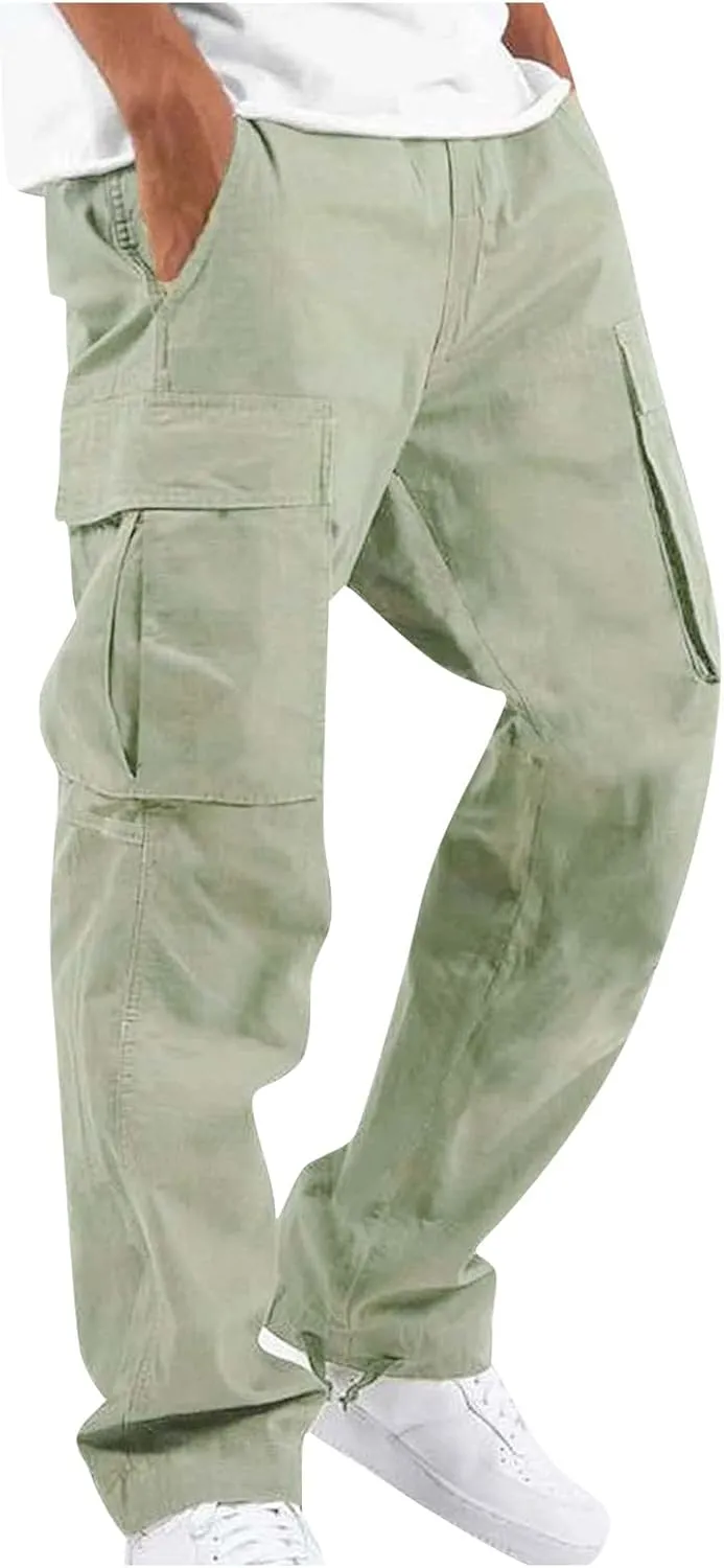 Cargo Pants for Men Baggy Elastic Waist Drawstring Pants with Multi Pockets Fashion Sweatpants 2024 Joggers Trousers