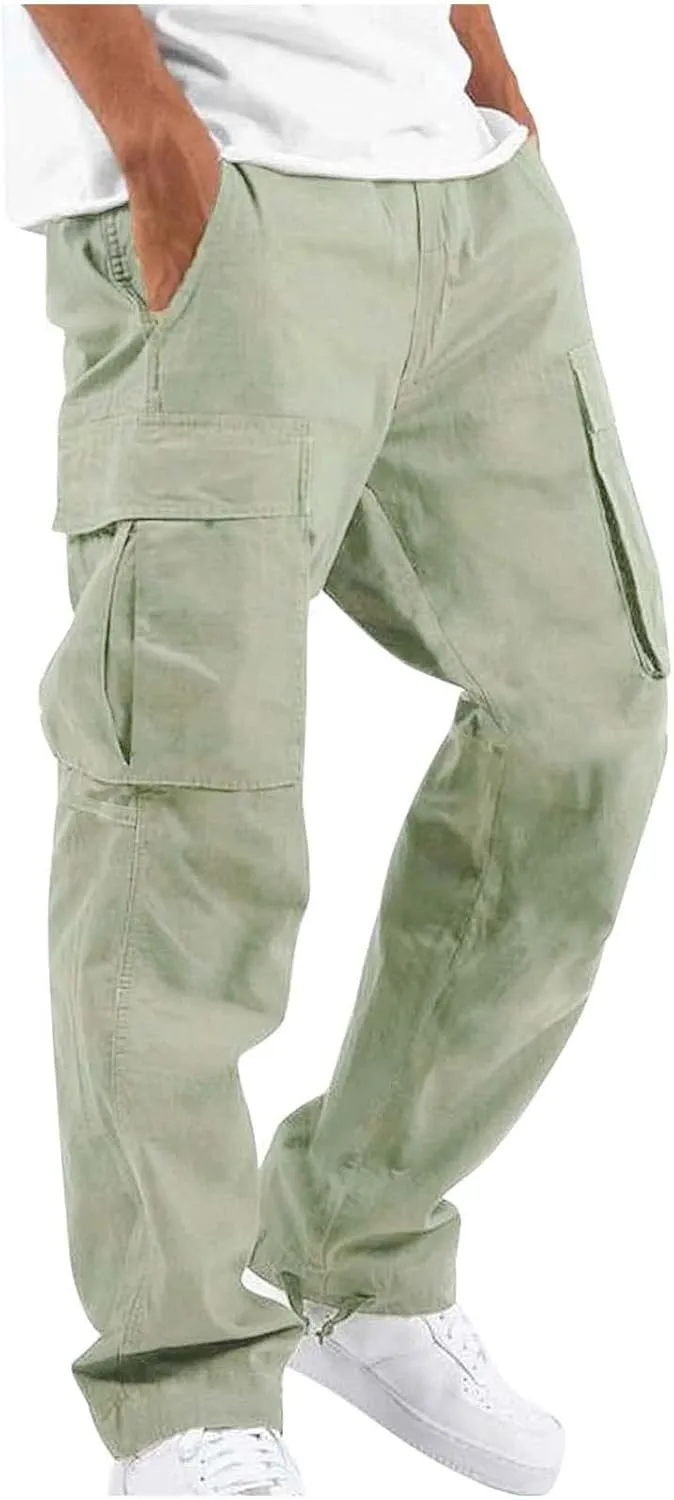 Cargo Pants for Men Baggy Elastic Waist Drawstring Pants with Multi Pockets Fashion Sweatpants 2024 Joggers Trousers