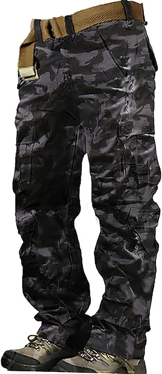 Cargo Pants for Men Casual Hiking Pants Fleece Joggers Athletic Pants Lightweight Loose Straight Sweatpants for Men