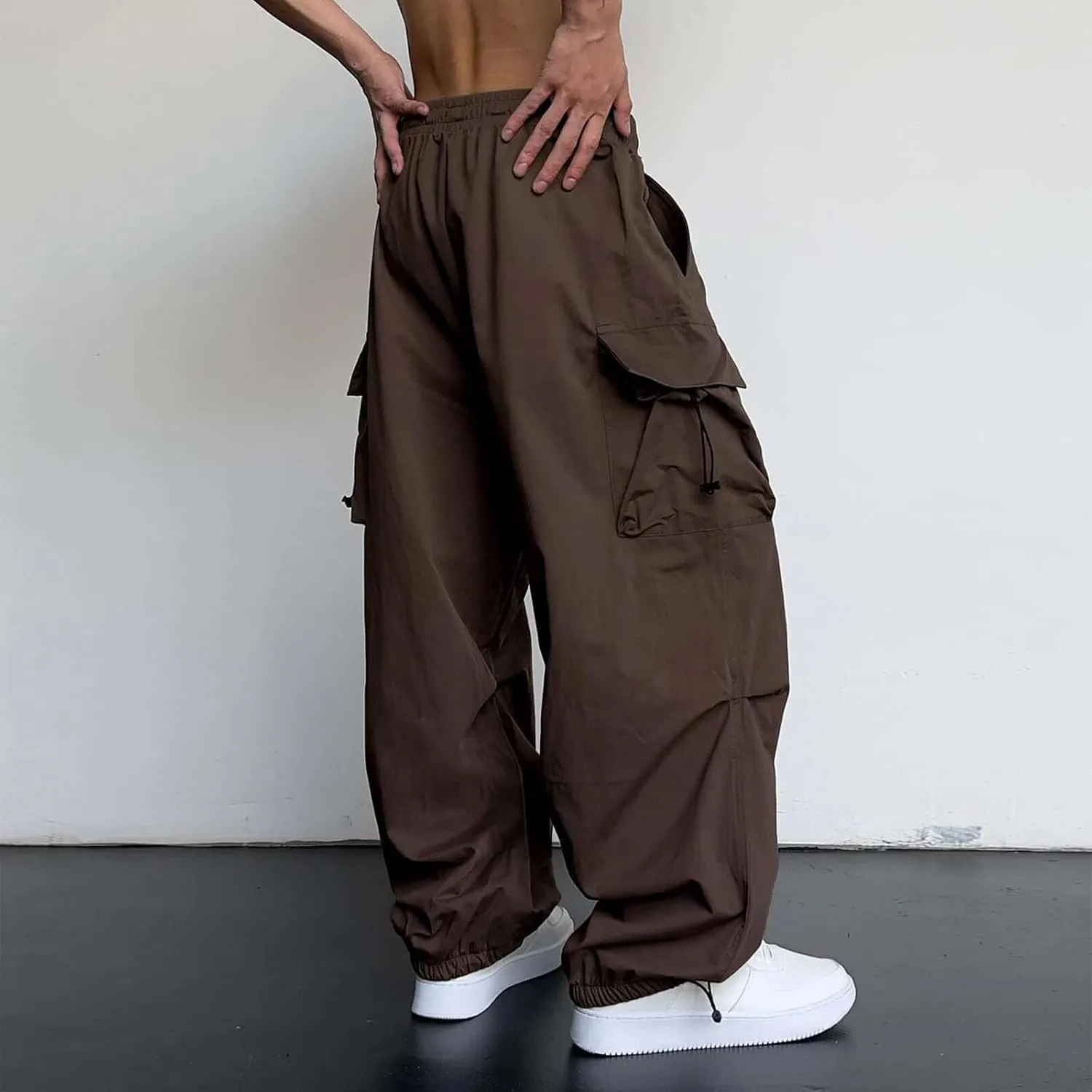 Cargo Pants for Men, Loose Fit Baggy Sweatpants, Casual Solid Color Pants with Pockets, Outdoor Drawstring Trousers