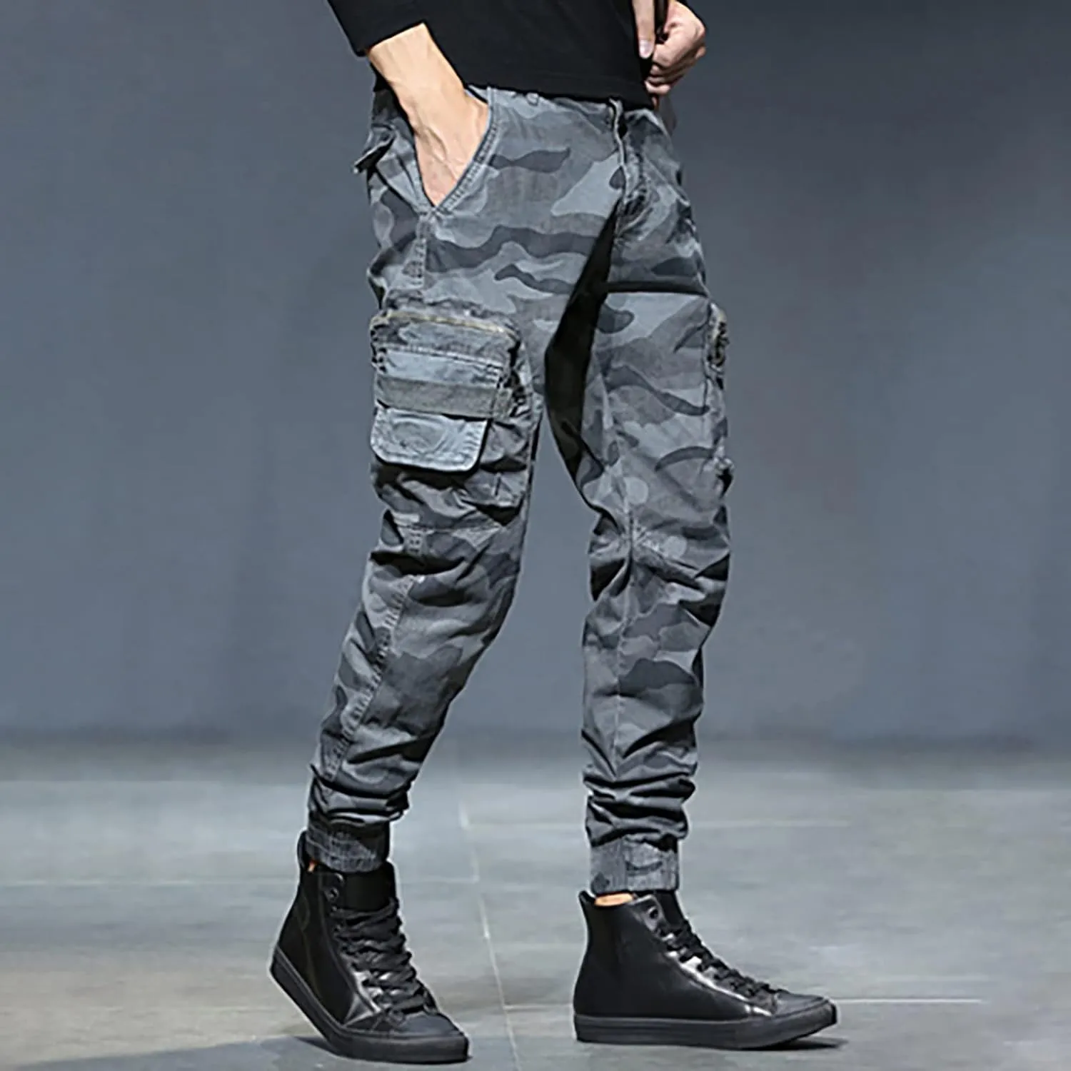 Cargo Pants for Men Relaxed Fit Casual Lightweight Elastic Waist Drawstring Beach Pants for Men Jogger Yoga Trousers