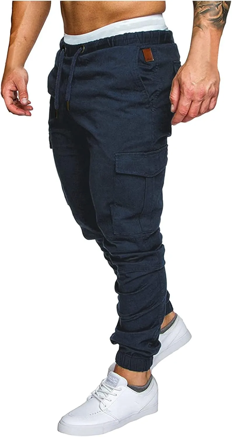 Cargo Pants for Men Relaxed Fit Multi-Pocket Cargo Pants Drawstring Sports Trousers Stretch Elastic Waist Gym Running