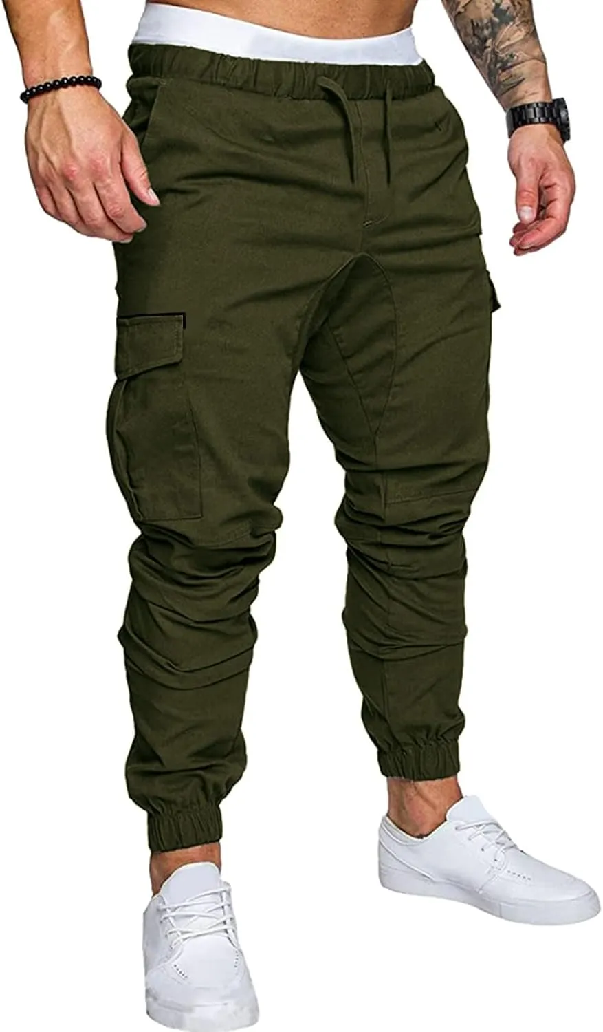 Cargo Sweatpants for Men Adjustable Bungee Cord Open Bottom Cargo Pants for Men Casual Mens Cargo Pants Mens Hiking