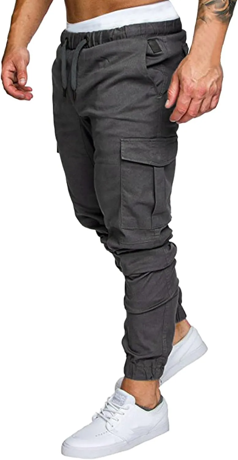 Cargo Sweatpants for Men Big and Tall Fleece Joggers Elastic Waist Baggy Drawstring Trousers Sweat Pants with Pockets