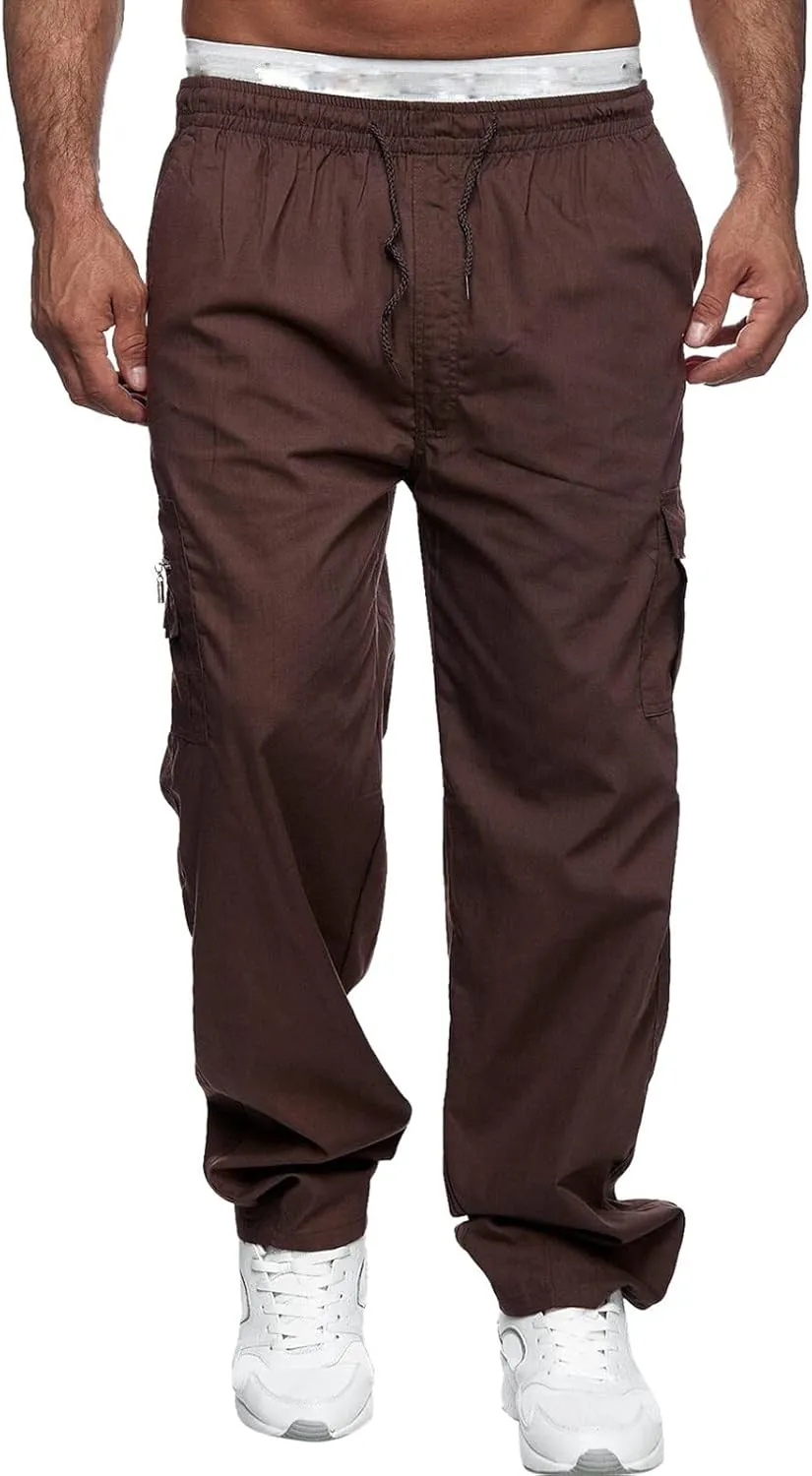 Cargo Sweatpants for Men Big and Tall Jogger Pant Men's Fleece Lined Cargo Sweatpants Open Bottom Straight Leg Casual