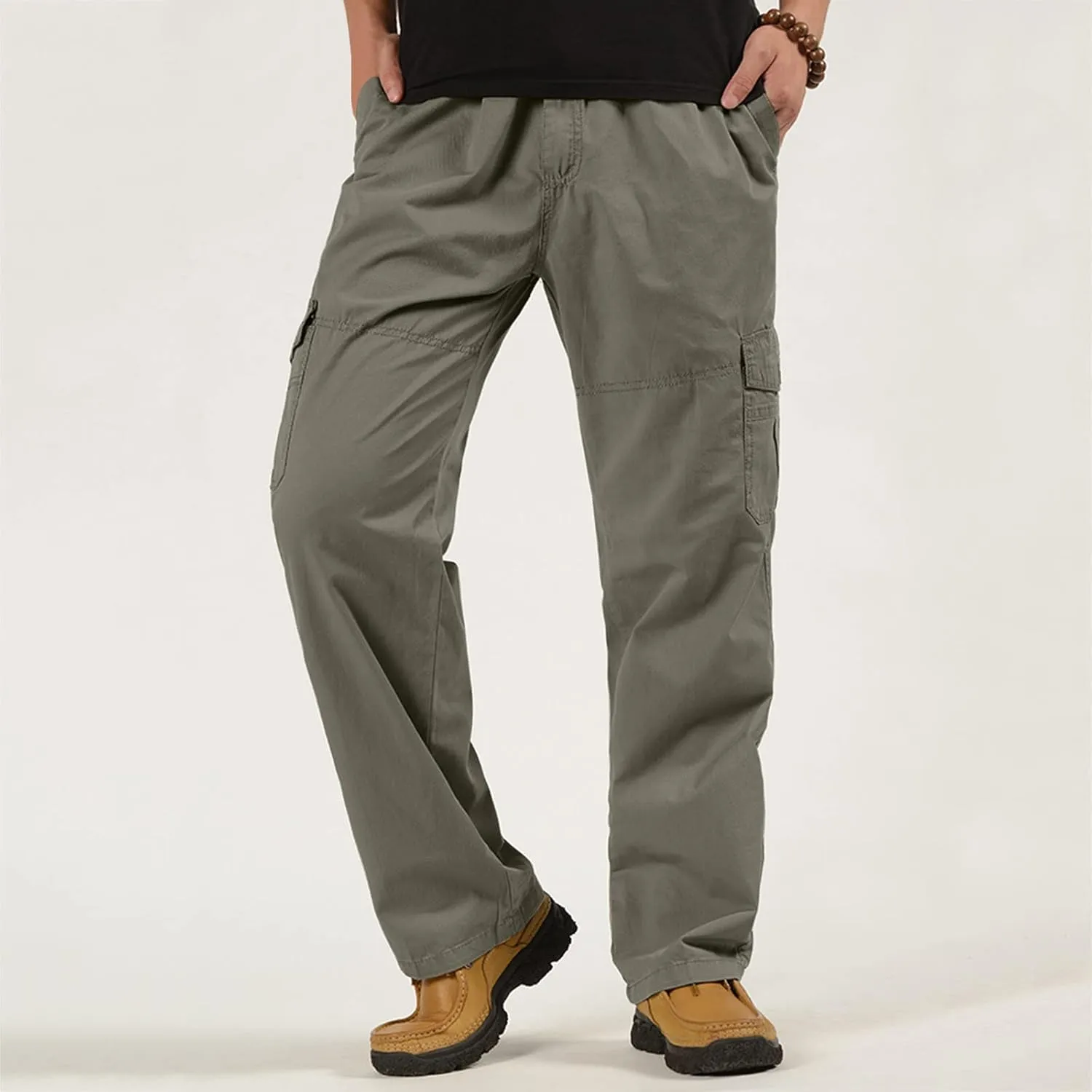Cargo Sweatpants for Men Big and Tall Pockets Men's Winter Cargo Pants Thick Fleece Joggers Loose Sport Long Trousers