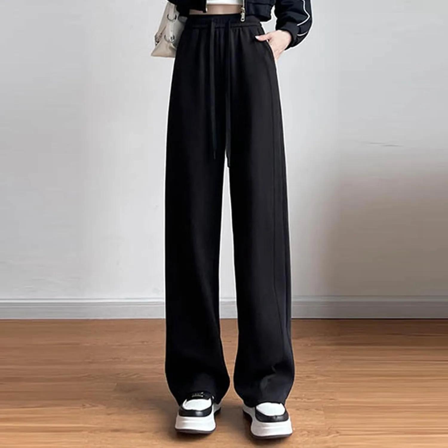 Cargo Sweatpants for Women Wide Leg High Waisted Baggy Drawstring Joggers Comfy Workout Loose Pants with Pockets