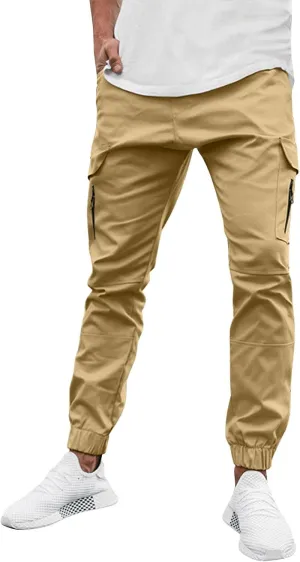 Cargo Trousers for Men Straight-Leg Trousers Mens Heavyweight Cargo Fleece Sweatpants Stretch Elastic Waist Jogger