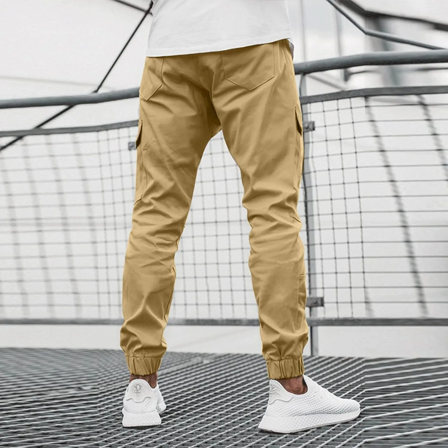 Cargo Trousers for Men Straight-Leg Trousers Mens Heavyweight Cargo Fleece Sweatpants Stretch Elastic Waist Jogger