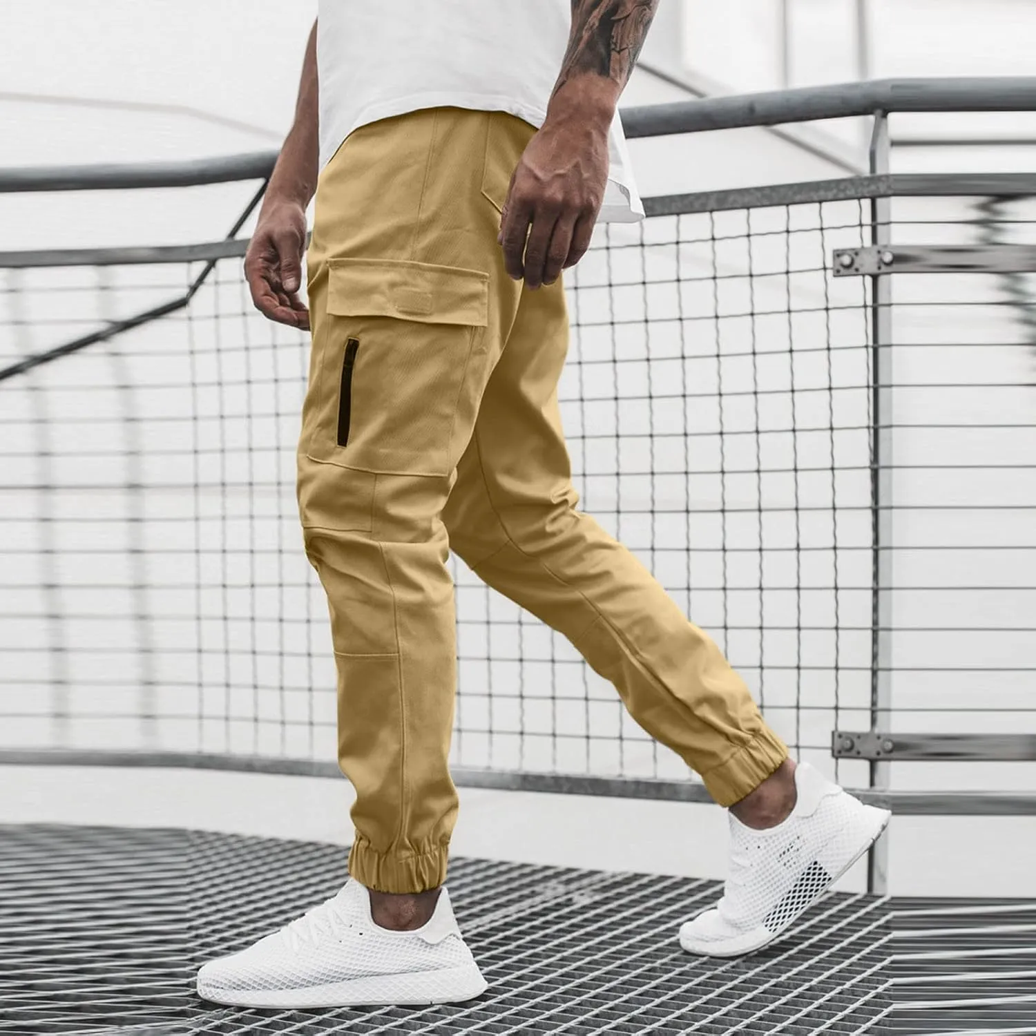 Cargo Trousers for Men Straight-Leg Trousers Mens Heavyweight Cargo Fleece Sweatpants Stretch Elastic Waist Jogger