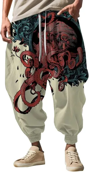 Casual Harem Linen Japanese Yoga Street Feel Casual Sweatpants Mens Drawstring Aladdil Hippih Harem Pants Hakama