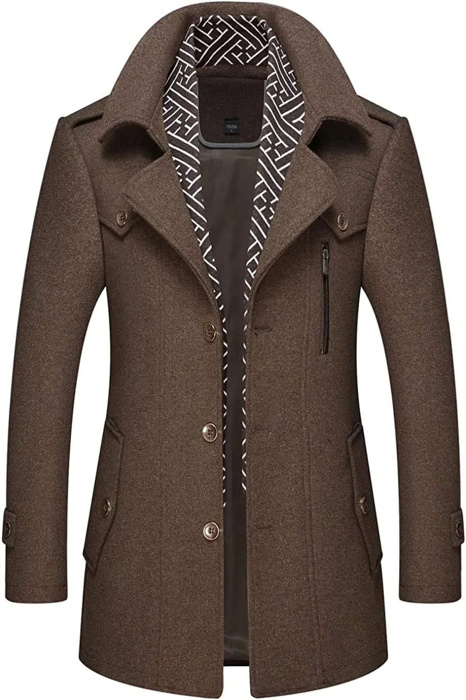 CHARTOU Men's Stylish Scarf Single Breasted Wool Walker Coat Thick Winter Jacket-6 Colors