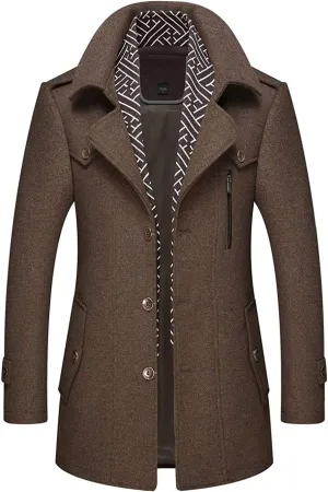 CHARTOU Men's Stylish Scarf Single Breasted Wool Walker Coat Thick Winter Jacket-6 Colors