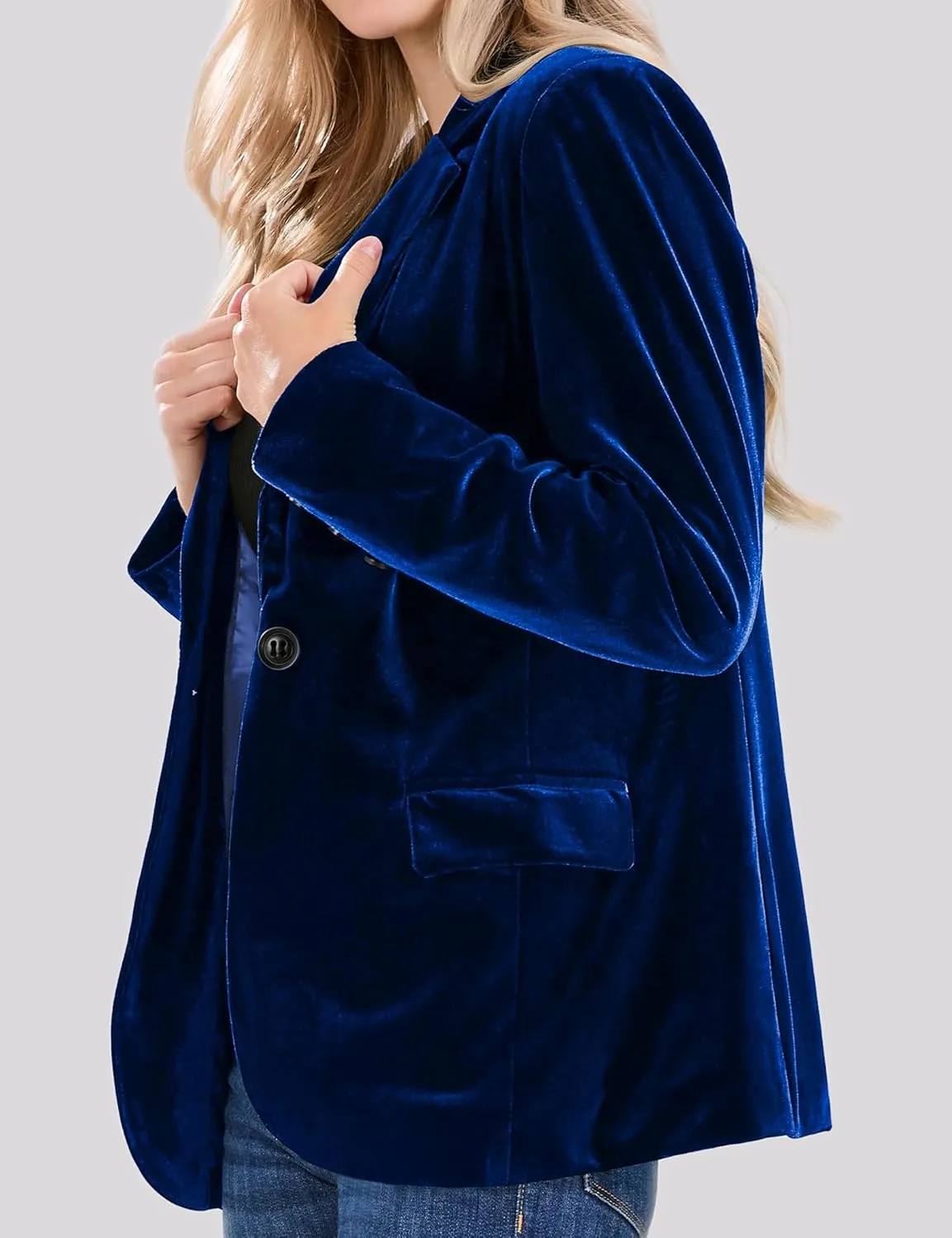 CHARTOU Women 1 Button Fitted Velvet Blazer Jacket Business Suit Jacket Work Office Notched Collar