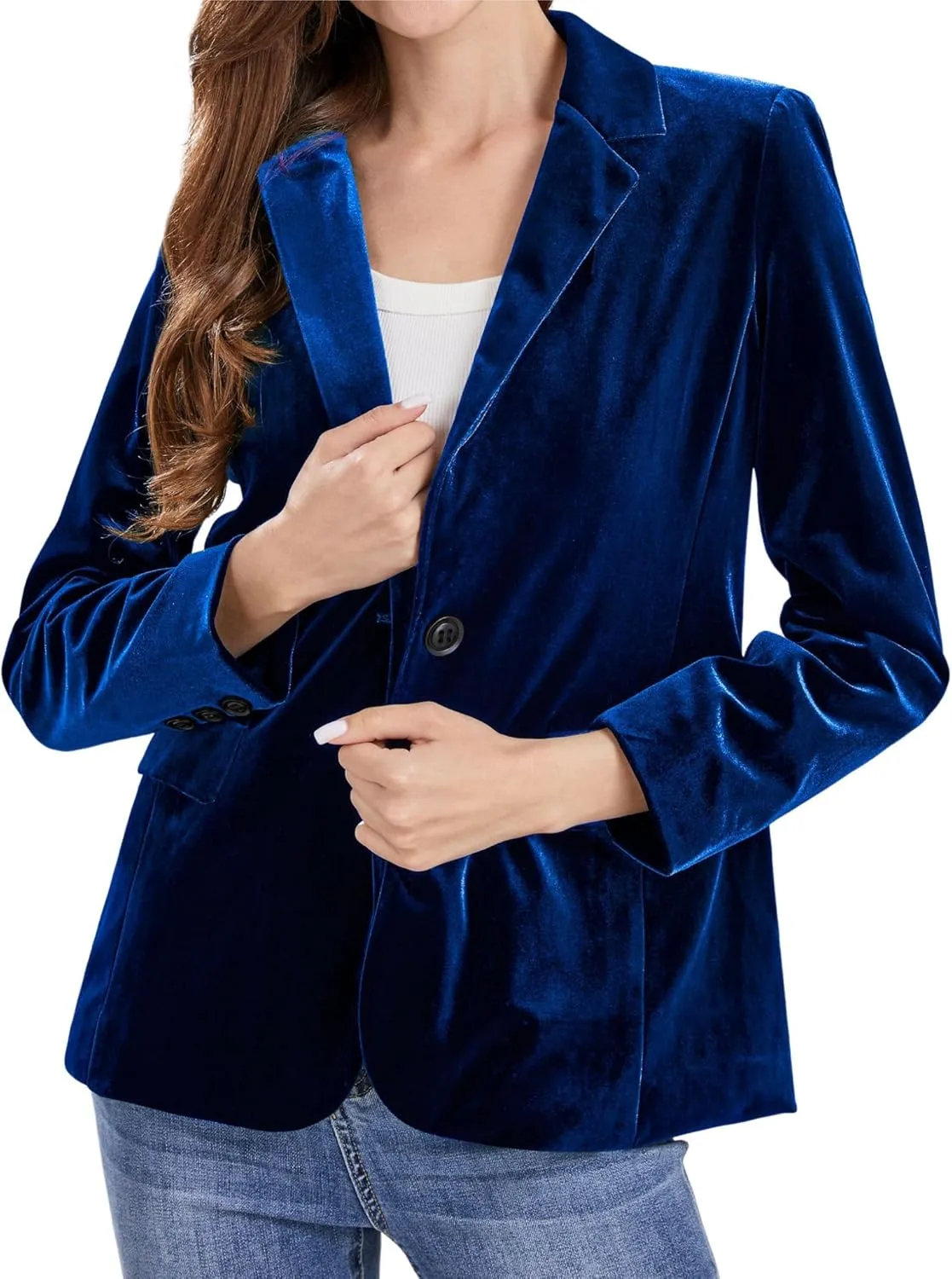 CHARTOU Women 1 Button Fitted Velvet Blazer Jacket Business Suit Jacket Work Office Notched Collar