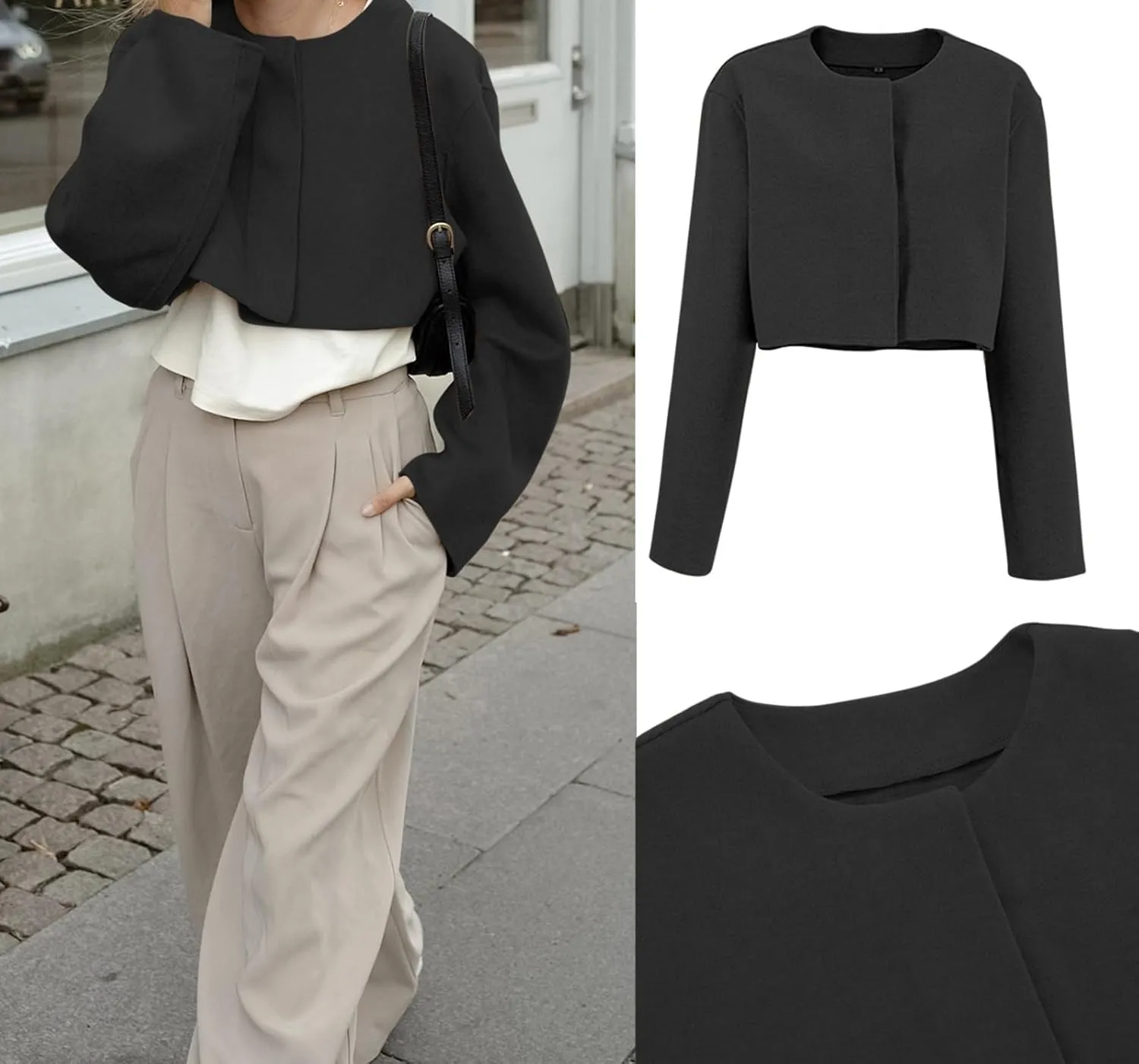 CHARTOU Women Cropped Wool Blend Pea Coat Short Jacket Peacoat Long Sleeve Button Down Crop Jacket
