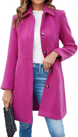 CHARTOU Women Wool Blend Pea Coat Jacket Winter Single Breasted Woolen Turndown Trench Coat Peacoat Overcoat