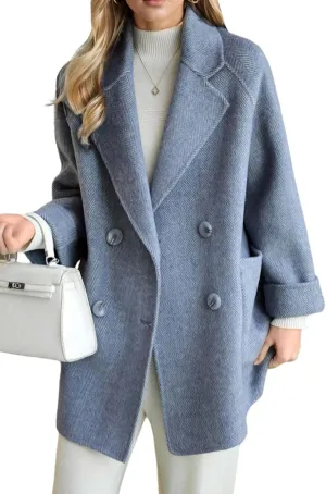 CHARTOU Women Wool Coat Peacoat Jacket Thick Loose Double Breasted Pea Coat Woolen Winter Overcoat