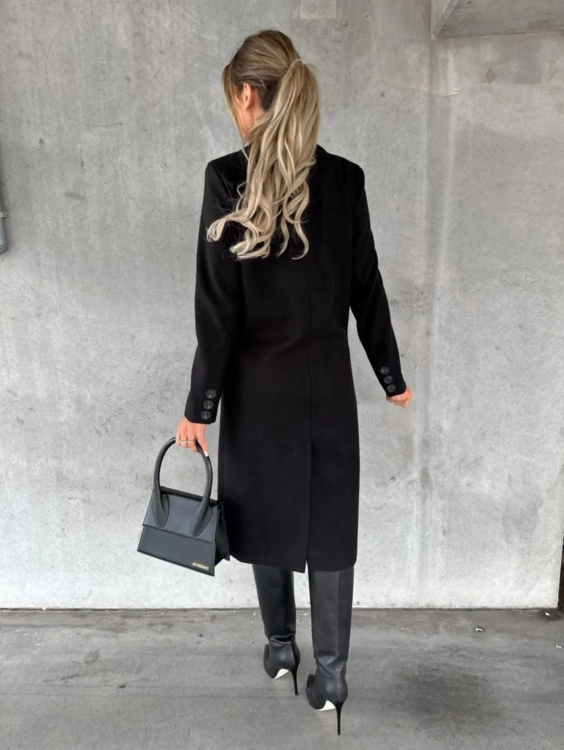 CHARTOU Womens Long Wool Pea Coats Notched Lapel Double Breasted Warm Jacket Wool Blend Trench Coat Overcoat with Pockets