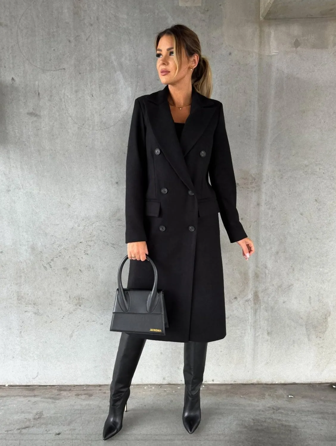 CHARTOU Womens Long Wool Pea Coats Notched Lapel Double Breasted Warm Jacket Wool Blend Trench Coat Overcoat with Pockets