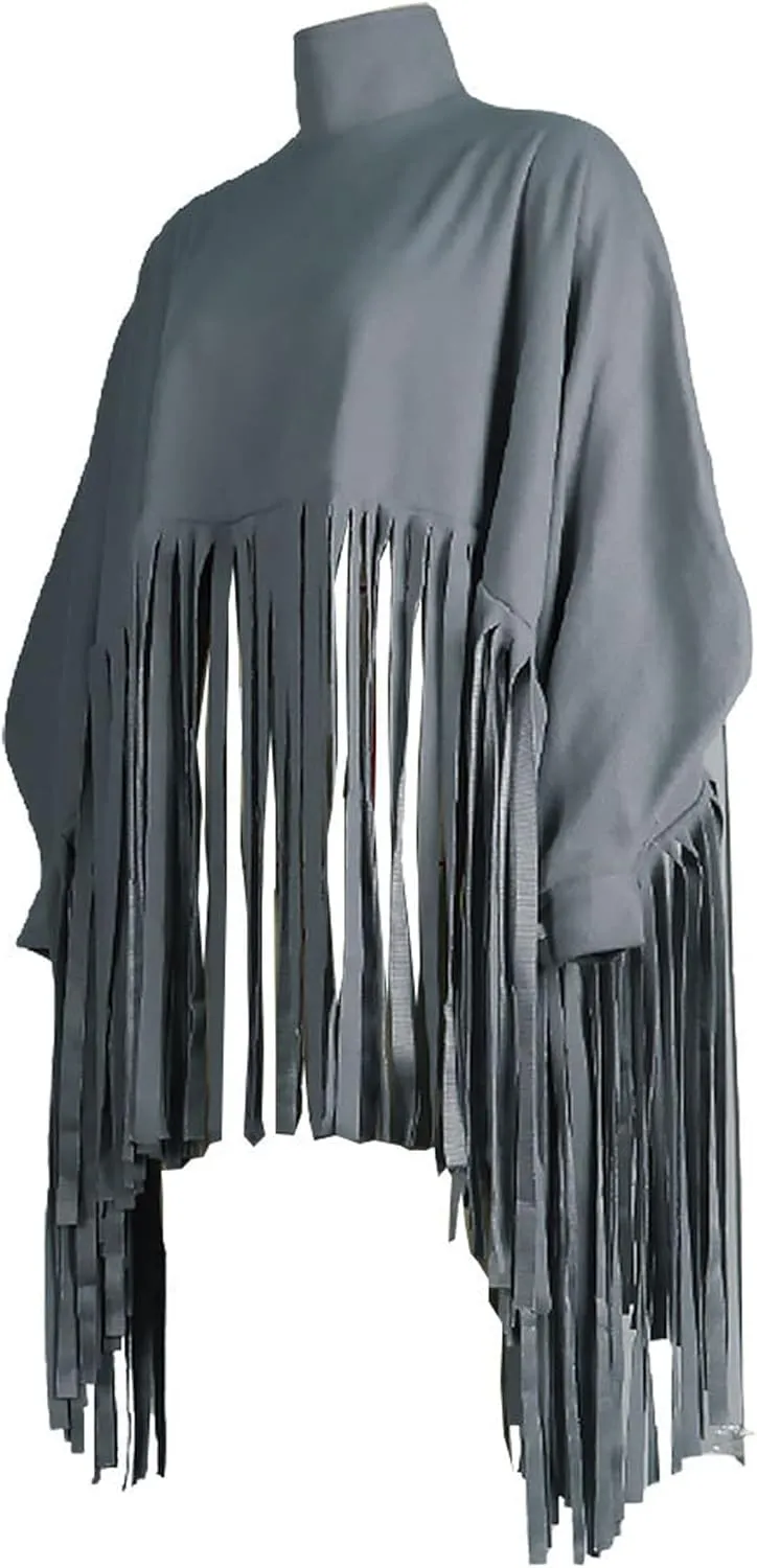 CHARTOU Women's Trendy Oversized High Neck Batwing Sleeve Tassel Fringe Wool Pullover Sweatshirt