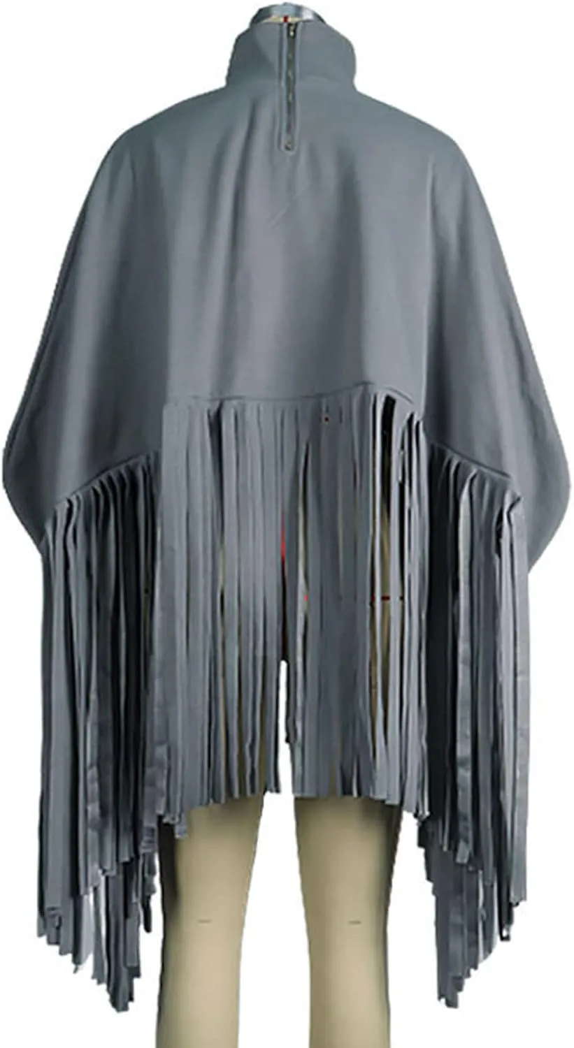 CHARTOU Women's Trendy Oversized High Neck Batwing Sleeve Tassel Fringe Wool Pullover Sweatshirt