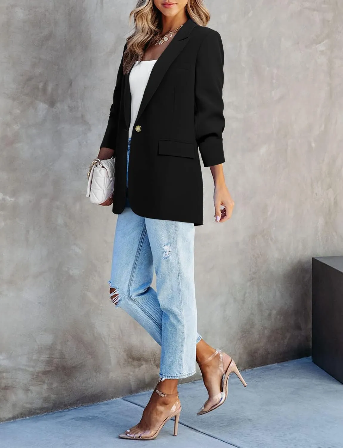 CHICZONE Womens Long Sleeve Casual Blazers Open Front Lapel Button Work Office Ladie's Suits Jackets