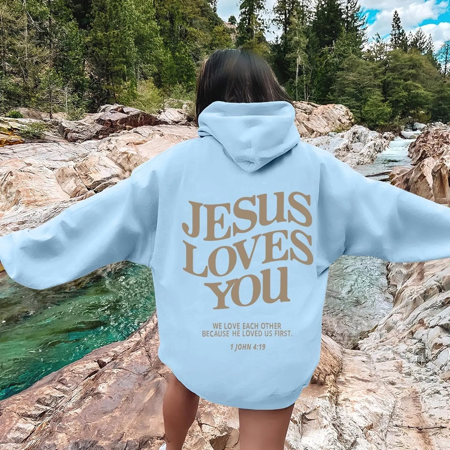 Christian Sweatshirt Women Jesus Loves You Hoodie Oversized Jesus Faith Pullover Inspirational Long Sleeve Tops
