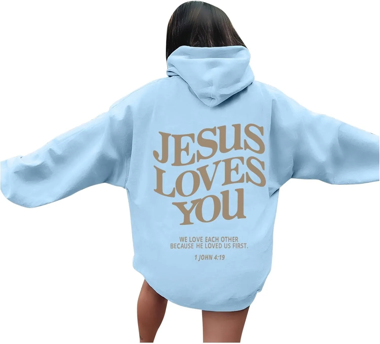 Christian Sweatshirt Women Jesus Loves You Hoodie Oversized Jesus Faith Pullover Inspirational Long Sleeve Tops