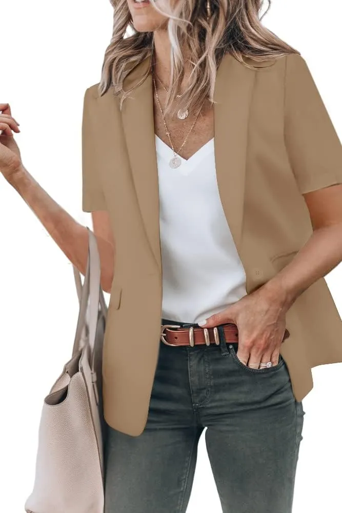 Cicy Bell Women's Casual Blazer Short Sleeve Lapel Open Front Work Office Jacket