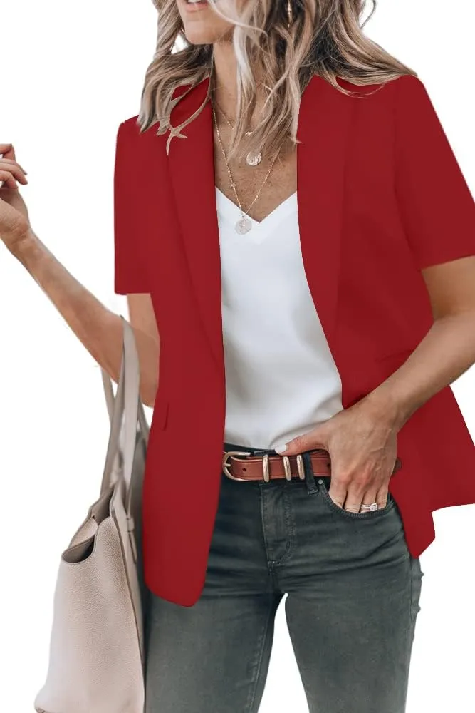 Cicy Bell Women's Casual Blazer Short Sleeve Lapel Open Front Work Office Jacket